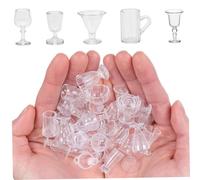 Miniaturas de casa de muñecas, 30 piezas de miniaturas de casa de muñecas, mini vasos de plástico transparente con tapas para accesorios, cosas en miniatura para manualidades y decoración de mini cas