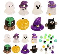 Miniaturas de Halloween, mini figuras de Halloween, 16 piezas/juego de lindas figuras de resina que brillan en la oscuridad para regalos de fiesta, rellenos de bolsas, decoración de casa de muñec