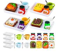 Miniaturas para Casa de Muñecas, Comida Miniatura Juego de Desayuno 20 Piezas, Cocina Objetos en Mini con Tostada Mermelada, Mini Comida Juguete Accesorios para Casa de Muñecas