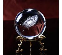 Miniaturas Vía Láctea Galaxia Planeta Bola de Cristal 3D Grabado con Láser Esfera de Cristal de Cuarzo Decoración del Hogar Regalos 60/80 mm, con Base Dorada, 80 mm