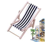 Miniature Beach Chair - Mini Decorative Deck Chair, 1x Wooden Doll Lounger, Foldable Deck Chairs For Decoration | Lounge Chairs Model, Furniture Accessories For Home Desk Garden Decor