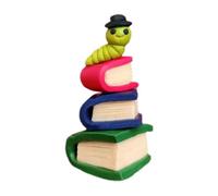 Miniature Book Decor, Top Hat Bookworm Figurine Statue, Desk Ornament with Hand Painted Detail, Resin Craft Display Sculpture, Shelf Accent with Vintage Style, Home Decor for Study Garden 3.8x2cm