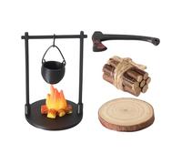 Miniature Campfire Figurines - Doll House Camping Kit Pretend Toy with Hangable Stove Pot | Mini Campfire Accessories For Fairy Garden, Home, Indoor, Outdoor, Family Gathering, Kids, Boys & Girls