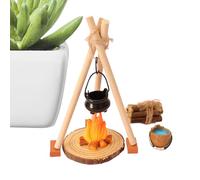Minîature Camping Set: Hanging Kettle & Campfire - 1:12 Scale Wooden Furniture, 13Pc Simulated Outdoor Scene with Logs & Stove, Realistic Crãft Accessöry For Fairy Gardens & Displays