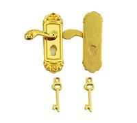 Miniature Door Lock Vintage Fancy Dollhouse Door Knobs Vivid Dollhouse Long Handle Golden 1Pair Miniature Lock
