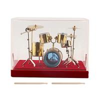 Miniature Drum Set Model | Handcrafted Musical Instrument Display | Gold Plated Home Decor/Office Desk Ornament | Fine Present for Music Lovers (18cm)