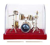 Miniature Drum Set Model | Handcrafted Musical Instrument Display | Gold Plated Home Decor/Office Desk Ornament | Fine Present for Music Lovers (14cm)