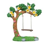 Miniature Fairy Garden Swing - Small Doll House Decoration, Rustic Patina Chain Glider, Concrete Look Woven Bench, Hollow Backrest Arch Frame | Place For Potting Bench Terrarium Shelf Windowsill Fairy