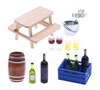 Miniature Furniture Set - Realistic Wine & Beer Accessories, Hand-Painted Detailed Design, Mini Bottles + Barrels Included, Wood & Resin, For Dollhouses & Playroom Display
