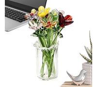 Miniature Glass Flower Bouquet Set | 11PCS Hand Blown Crystal Floral Tabletop Decorations With Vase, Cute Collectible Ornament Crafts | Birthday Christmas Mother's Day Office Bookshelf Desktop Gift