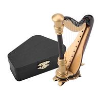 Miniature Harp, Wooden Harp Miniature Musical Instruments Harp Statue Antique Harp Model with Case Home Office Table Decoration Ornament