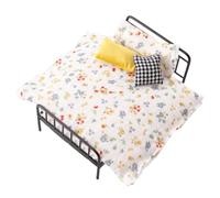 Miniature House Bed - Vintage Iron Crafting, Realistic Mini Bedding Set Cushions, Detailed Retro Charm Doll Furniture, Creative Storytelling Play Accessories - For Girl Bedrooms Living Spaces