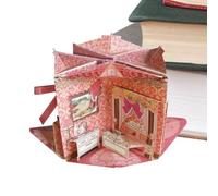 Miniature House Kit, 1:12 Tiny Figures Set, 0.98x0.75 Inches DIY Kit with Cute Accessories, Sturdy Mini Craft, Doll House Kits with Detailed Design, Hobby Kits for Home Library