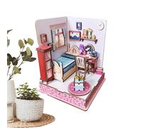 Miniature House Kit | Kit De Puzzle 3D De Madera Para Hacer Una Escena Dormitorio De Bricolaje, Juego De Construcción Modelo Dormitorio Da,Para Niños Adultos Casa Escritorio Mesita De Noche Decoración