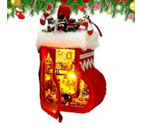 Miniature House Kit - LED Christmas Stocking, DIY Craft Decor, Holiday Sign