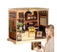 Miniature House Kit, Mini Coffee Shop Building with Realistic Furniture and Kitchen Accessories, Handmade Assembly Model Kit for Teens Adults Hobbyists, Décor Display