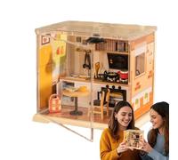 Miniature House Kit, Realistic Mini House Building Set with Furniture and LED Lights, Handmade Coffee Shop Kitchen Scene, Creative Assembly Model Toy for Teens, Adults,