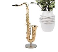 Miniature Saxophone, Brass Musical Instrument with Stand and Case, Gold Plated Mini Saxophone Ornament For Display Home Decoration Birthday Doll House Accessories Adults Kids