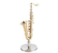 Miniature Saxophone, Brass Musical Instrument with Stand and Case, Gold Plated Mini Saxophone Ornament For Display Home Decoration Birthday Doll House Accessories Adults Kids