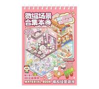 Miniature Scene Sticker Book - 3D Visual Art, Waterproof Reusable PET House Decals, Vibrant Supermarket Restaurant Layouts, Cute DIY Scrapbooking Journal Sheets - For Kids Teen Adult Planners