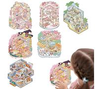 Miniature Scene Stickers - 3D Cartoon No-Cut House Decal | Relief Stress Pass The Time Sticker, Kids Funny Book for Home, School, Boy