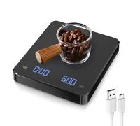 Minibáscula de café con temporizador, báscula de café 3 kg/0,1 g, recargable por USB-C, impermeable, compacta báscula digital para verter y café expreso con temporizador automático/manual (g/oz/ml