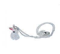 Miniblings Collar de Conejo Cadena de 45cm Conejo Lindo plastico Blanco 3D Pascua - Cadena de eslabones de Plata - joyería Hecha a Mano