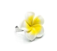 Miniblings Frangipani Flower Ring Pulmera Surfing Hawaii Island White - Handmade Fashion Jewelry | Anillo con diseño | Talla única ajustable
