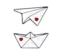 Miniblings juego de 2 de papel Nave broche avión volante Barco Origami corazón blanco esmaltado avión al mar nave Maritim matrícula escolar - Pin del botón de pernos