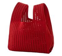 Minibolso de Punto Hecho a Mano for Mujer | Bolso Tote de Cuadros con Rayas de Colores | Bolso Informal de muñeca for Estudiantes | Bolsa de Compras Reutilizable(Red)