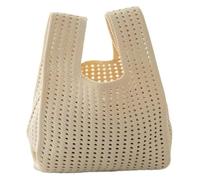 Minibolso de Punto Hecho a Mano for Mujer | Bolso Tote de Cuadros con Rayas de Colores | Bolso Informal de muñeca for Estudiantes | Bolsa de Compras Reutilizable(Ivory)