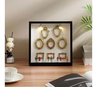 Minicaja de silueta de museo DIY - Caja cuadrada de sombra de recuerdos de 25 x 25 cm con 8 mini marcos dorados y 8 figuras, vitrina personalizada para fotos 3D, color negro