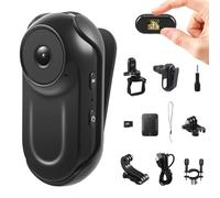 Minicámara de Acción 1080P - Cámara Corporal con Imán y Accesorios - Cámara para Casco de Moto, Bicicleta y Deportes - Cámara Portátil con Tarjeta SD de 64 GB, Grabación en Bucle, Resistente al Agua