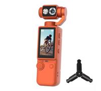 Minicámara de acción Q8 4K UHD, Lente giratoria con estabilizador de cardán de 3 Ejes, videocámara portátil de Mano con batería de 2000 mAh, Seguimiento Facial,Orange-135 * 45 * 29mm