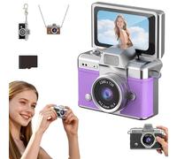 Minicámara Digital con Pantalla LCD De 1,47 Pulgadas, Cámara Digital Retro Impermeable De Pantalla Abatible, Cámara De Bolsillo Portátil Y Compacta, Flash Integrado Y Pantalla Giratoria(Purple,64G)