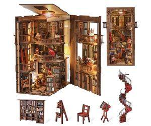 MiniCity Book Nook Kit, DIY Miniature Dollhouse Booknook Kit, Puzle de Madera 3D, sujetalibros, decoración con luz LED para Adolescentes y Adultos (Biblioteca Abbey)