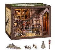 MiniCity Kit de rincón de libros, rincón de libros de casa de muñecas, kit en miniatura para estanterías, casas de muñecas para adultos, adolescentes, Halloween, sujetalibros de madera 3D con luz LED