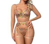 MiniConjunto de Cuatro Piezas de lencería erótica Ultrafina de Tres Puntos de Malla Sexy, 1,S