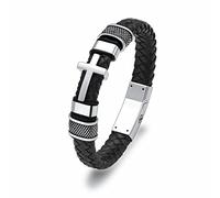 Minicremación Cruz Cremación Urna Pulsera para cenizas Cuero genuino Memorial Ceniza Joyería Urna Brazaletes Medallón Recuerdo Pulsera para hombres,20cm