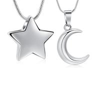 Minicremation 2 piezas de joyería de cremación de luna y estrella para cenizas, collar de urna de luna de acero inoxidable, joyería conmemorativa para cenizas para seres queridos con herramienta de