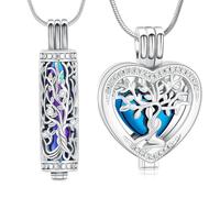 Minicremation Collar cilíndrico para cenizas de cremación, joyería de árbol de la vida, urna para mujeres y hombres, colgante de cenizas de cremación de corazón de cristal, soporte para cenizas