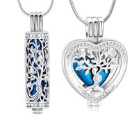 Minicremation Collar cilíndrico para cenizas de cremación, joyería de árbol de la vida, urna para mujeres y hombres, colgante de cenizas de cremación de corazón de cristal, soporte para cenizas