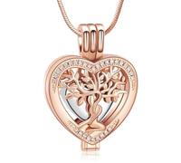 Minicremation Collar con colgante de urna de corazón de cristal para mujer, diseño de árbol de la vida, colgante para cenizas de un ser querido, para funerario, conmemorativo, collar para cenizas