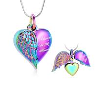 Minicremation Collar con colgante de urna de corazón para cenizas, alas de ángel, joyería de cremación para mujeres y hombres, joyería conmemorativa de cenizas Always in my Mind Forever in my Heart,