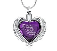Minicremation Collar de cenizas de cremación con forma de corazón de cristal con urna para cenizas, talla única, Zirconia cúbica Acero inoxidable Piedra, Diamante Circón Ámbar