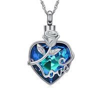 Minicremation Collar de urna para cenizas, rosa, flor de nacimiento, colgante de corazón para cenizas, cremación, recuerdo, funeral, collar de joyería para mujeres, Acero inoxidable, No es una piedra