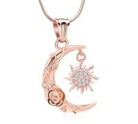 Minicremation Joyería de cremación, collar de urna de sol y luna creciente para cenizas, luna creciente, rosa, joyería de cremación para mujeres y hombres, colgante conmemorativo de cenizas humanas,
