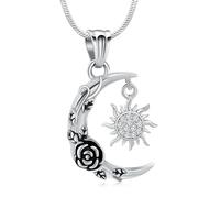 Minicremation Joyería de cremación, collar de urna de sol y luna creciente para cenizas, luna creciente, rosa, joyería de cremación para mujeres y hombres, colgante conmemorativo de cenizas humanas,