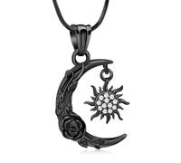 Minicremation Joyería de cremación, collar de urna de sol y luna creciente para cenizas, luna creciente, rosa, joyería de cremación para mujeres y hombres, colgante conmemorativo de cenizas humanas,