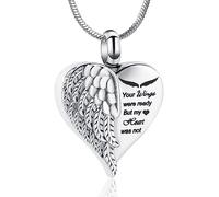 Minicremation Joyería de Cremación para Cenizas Collar de Urna de Corazón Colgantes de Cenizas para Mujeres y Hombres Recuerdo Memorial Ala de Ángel con Encanto Corazón para Seres Queridos, Acero